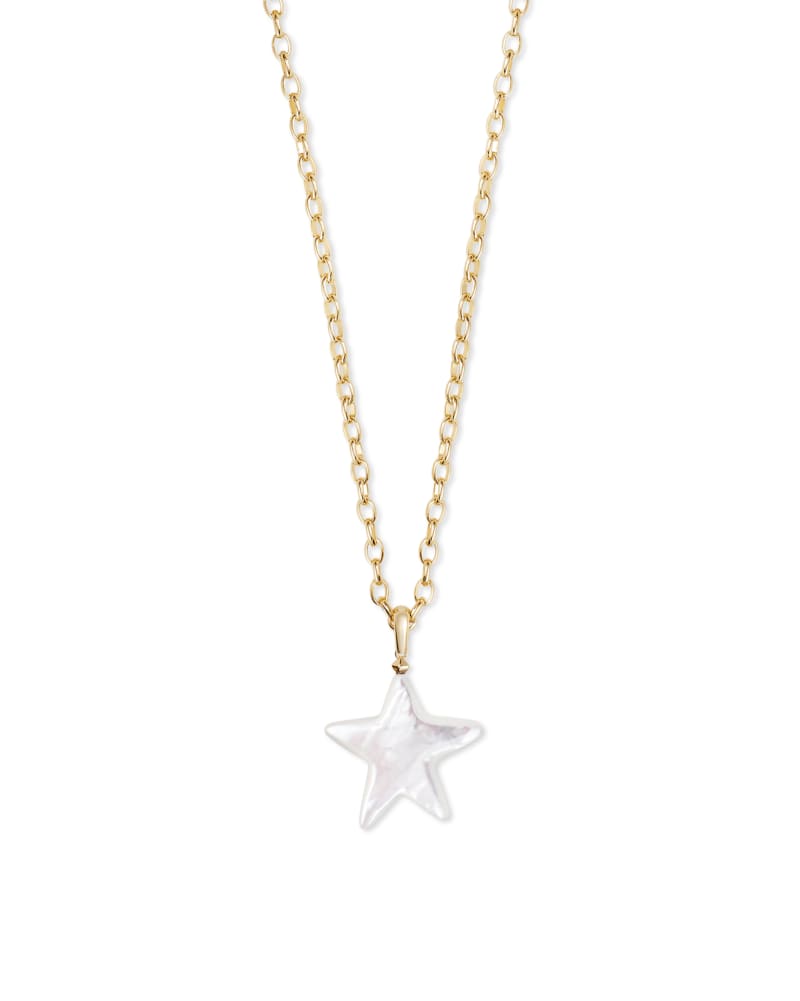 Carved Jae Star Gold Long Pendant Necklace in Ivory Mother-Of-Pearl image number 0